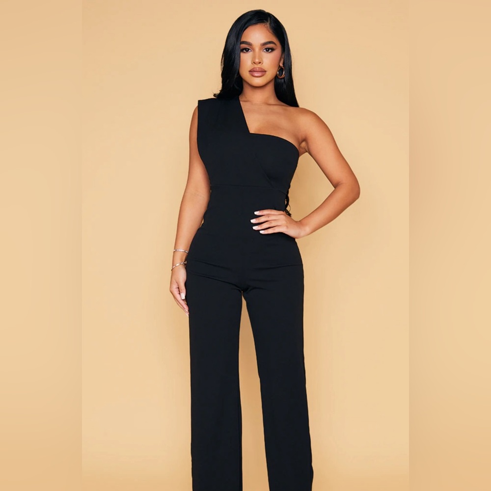 Petite Black Drape One Shoulder Jumpsuit